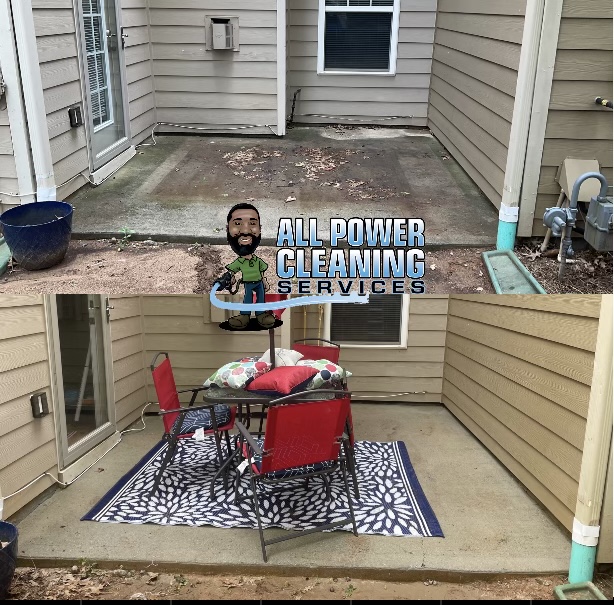 Patio concrete cleaning before and after - dirty patio restored to clean entertaining space