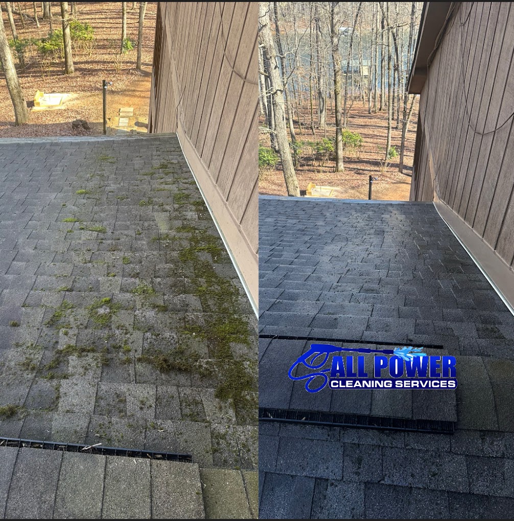 Roof cleaning before and after - moss and algae removed from shingles